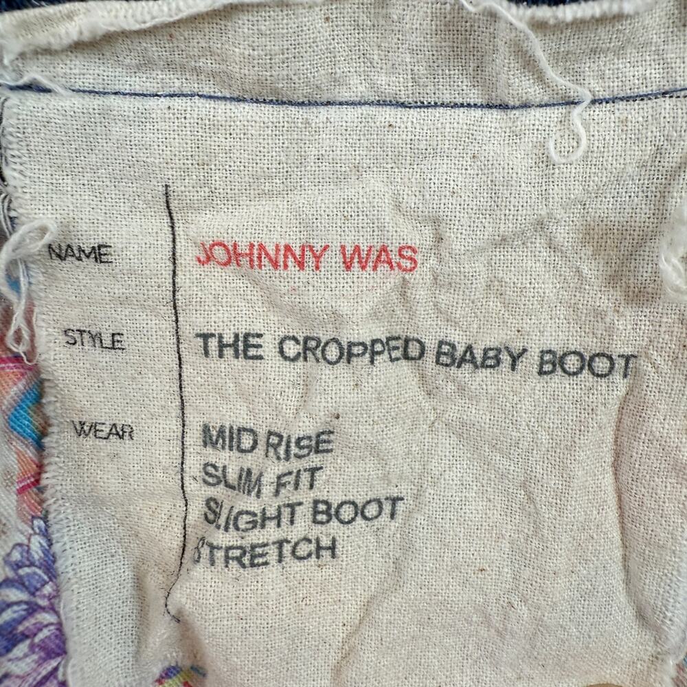 Johnny Was Cropped Baby Boot Jeans 28 Blue Embroidered Boho Floral - Picture 5 of 13
